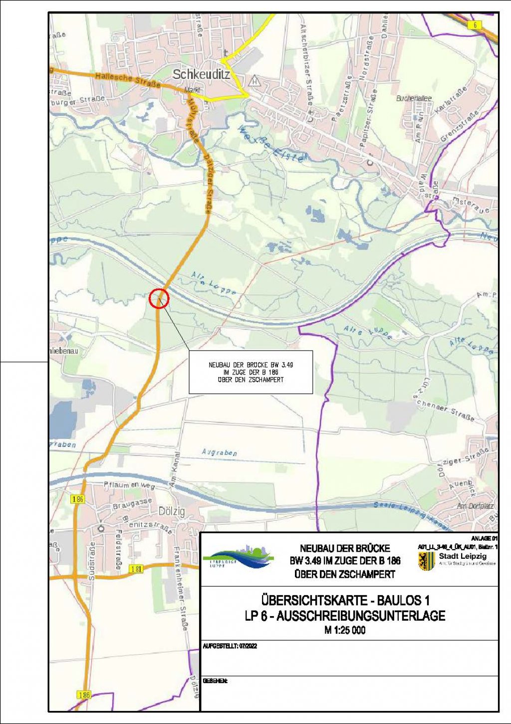 Die Brücke der B186 als Bestandteil der Revitalisierung des zukünftigen Zschamperts  | Abb.: Stadt Leipzig