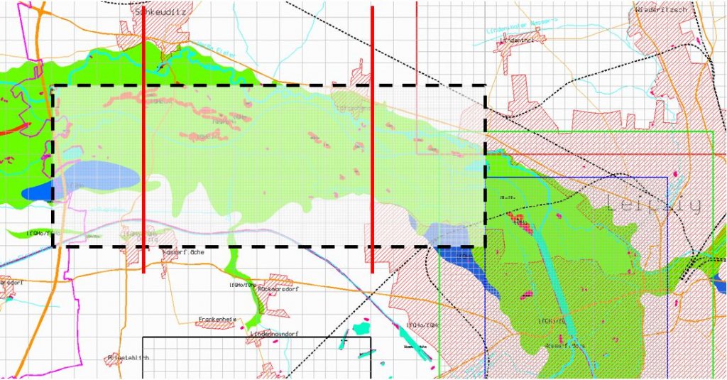 Basiskarte, Auszüge aus dem Grundwasser-Oberflächenwasser-Modell (Rasterung und Teilgebietsgrenzen) | Foto: Lebendige Luppe