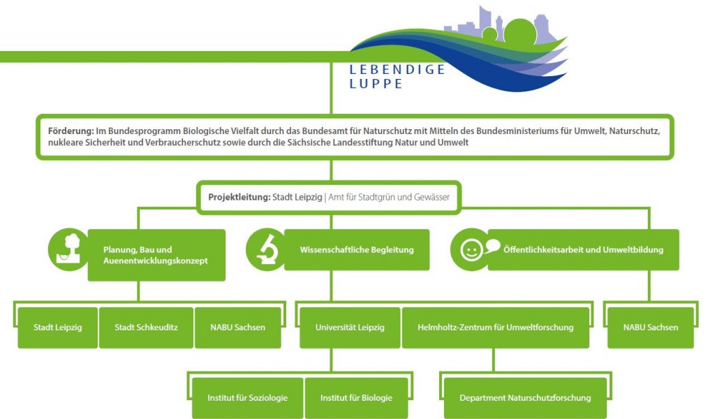 Organigram Verbundprojekt Lebendige Luppe | Grafik: Uwe Schroeder<br />
 | Grafik: Uwe Schroeder